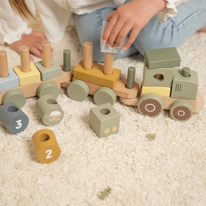 Little Dutch - Wooden Block Stacking Train Tractor - Little Farm