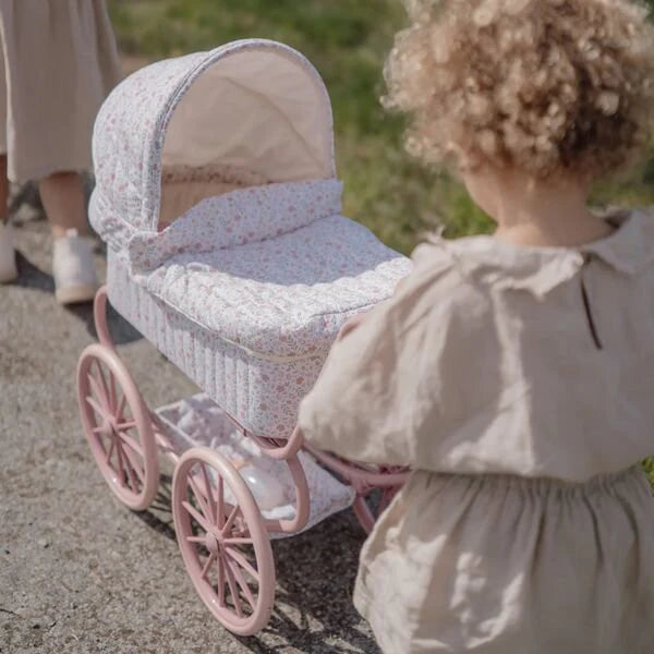 Little Dutch - Metal Doll Stroller - Soft Flowers Pram