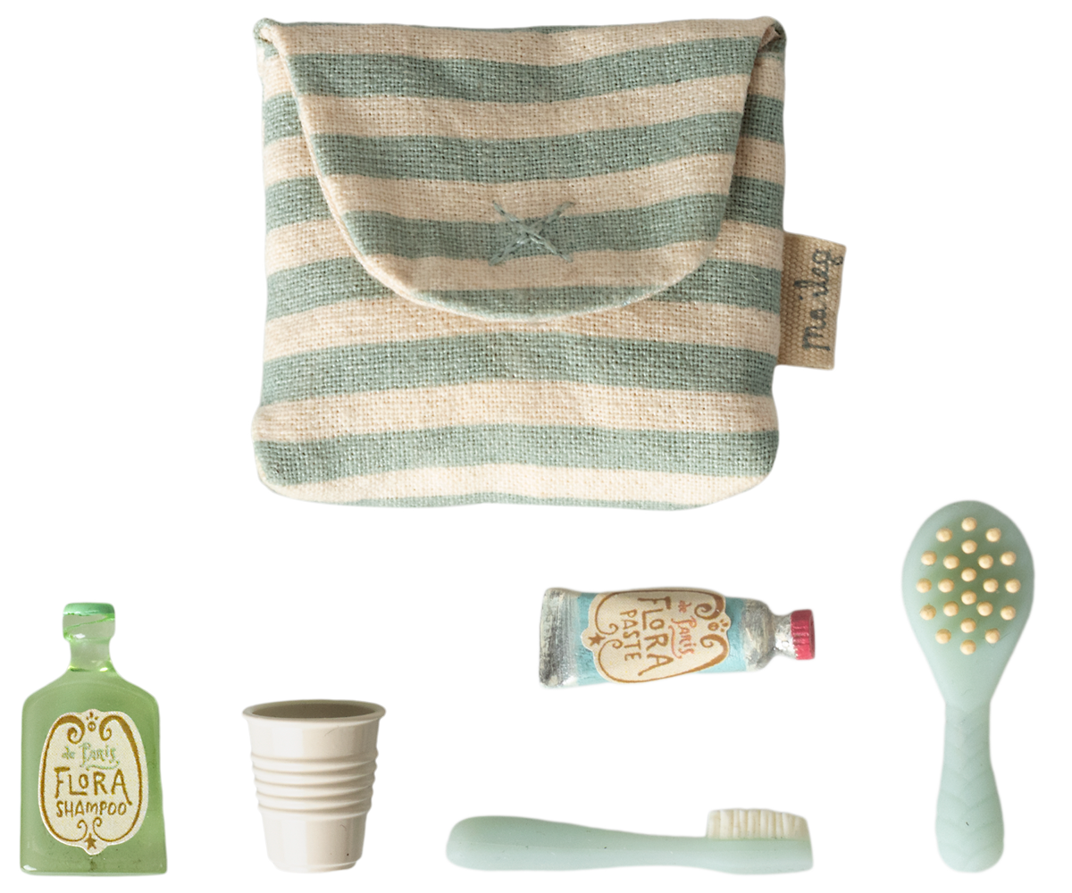Maileg - Toothbrush set in bag Mouse - Blue Stripe