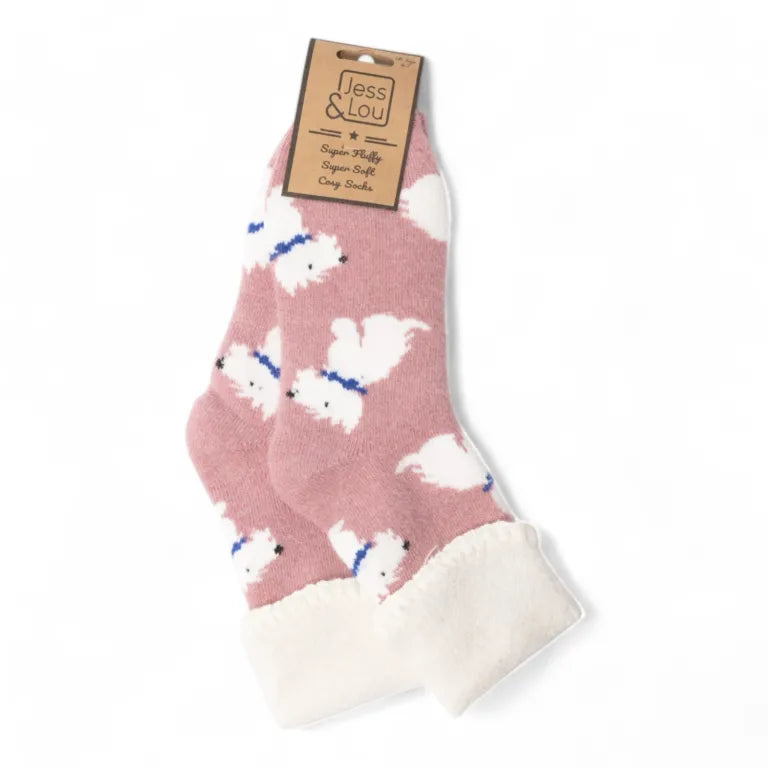 Jess & Lou - Westie Dog Cosy Cuff Socks - Pink