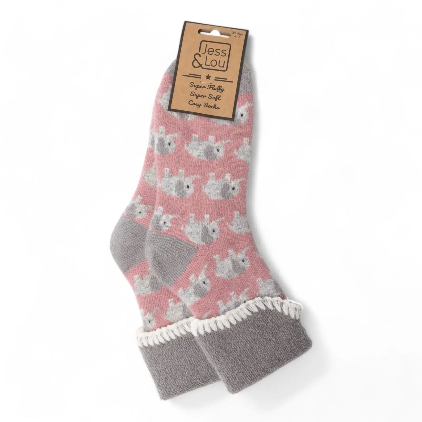 Jess & Lou - Pink Elephant Cosy Cuff Socks
