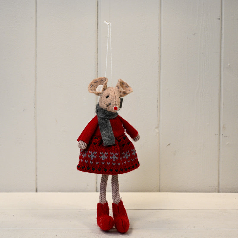 Fabric Girl Mouse Red Skirt Hanging Decoration