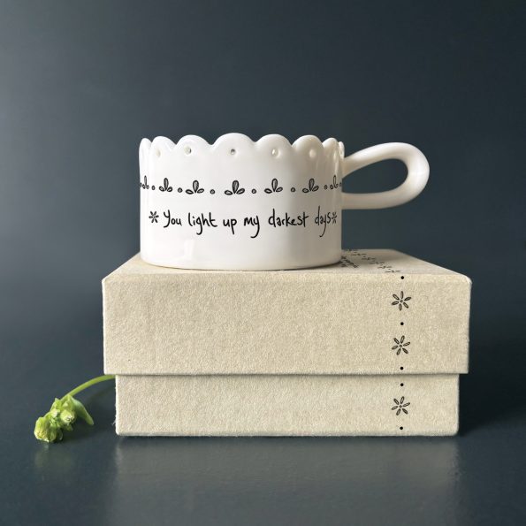 East of India - Scallop Handled Tea Light Holder - You Light Up My Darkest Days