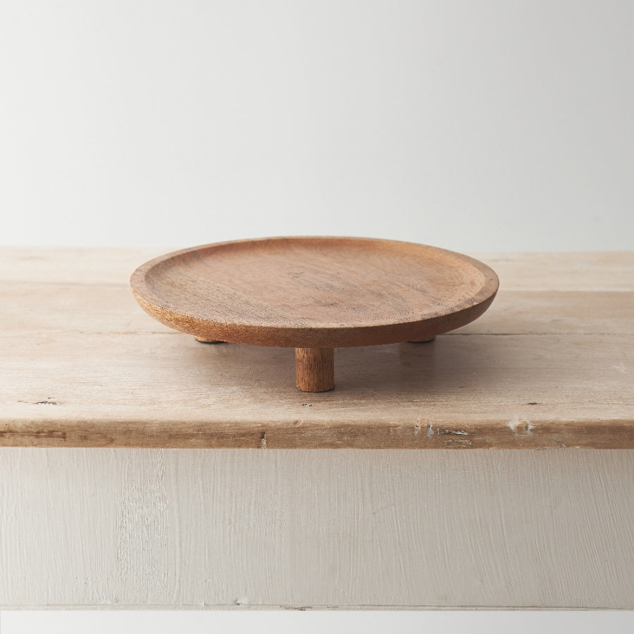 Natural Wooden Round Tray With Feet - 25cm