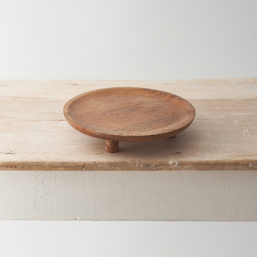 Natural Wooden Round Tray With Feet - 25cm
