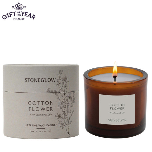 Stoneglow - The Walled Garden Cotton Flower Candle Rose | Jasmine | Lily - Scented Natural Wax Candle Tumbler 79 x 89mm