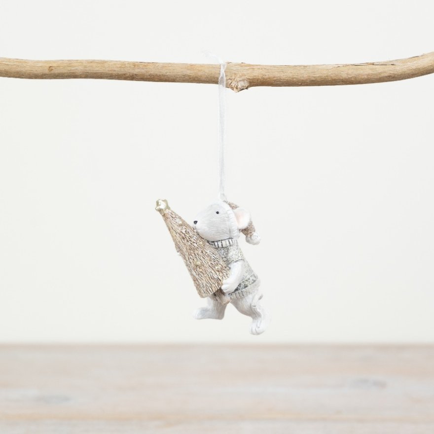 Mouse Carrying A Christmas Tree - Hanging Decoration