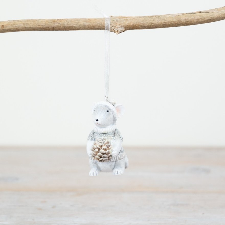 Winter Mouse With Pincone Christmas Hanging Decoration