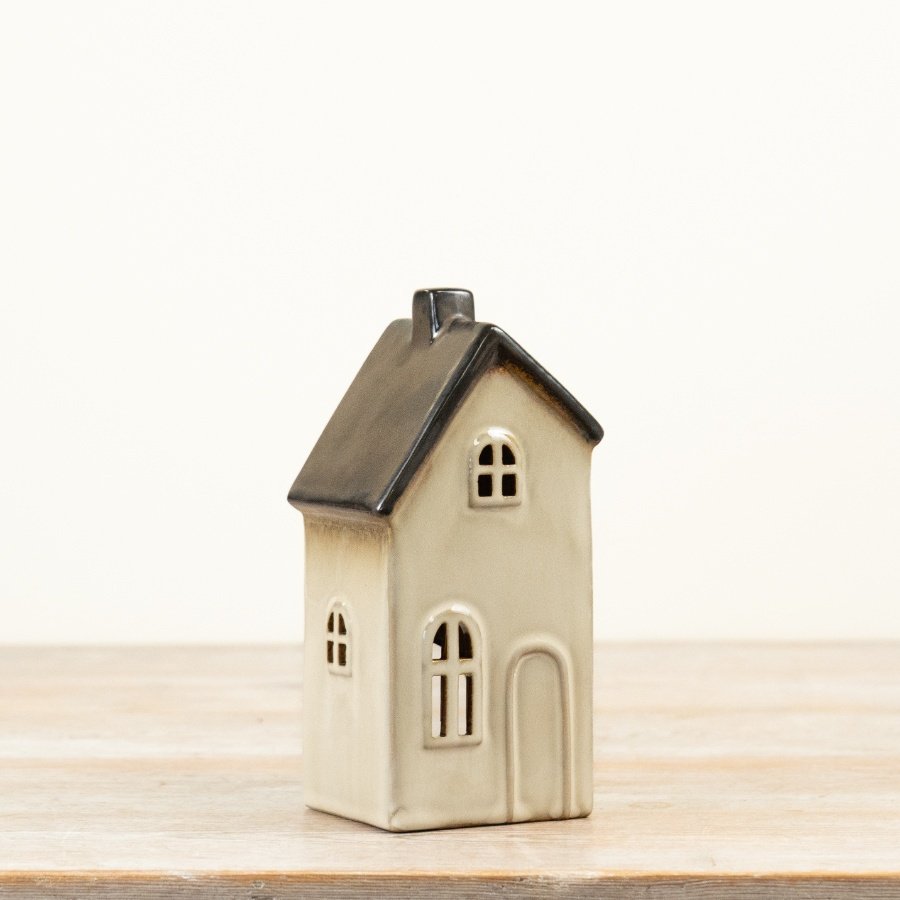 Tall Ceramic House Tea-Light Candle Holder - 19.5cm