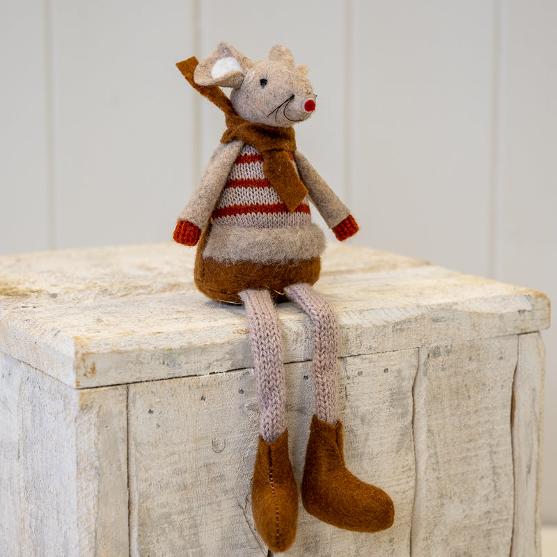 Fabric Sitting Red and Brown Stripey Boy Mouse