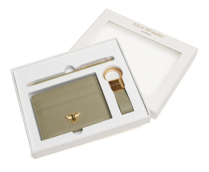 Alice Wheeler - Bow Card Holder, Key Ring and Pen Gift Set - Pistachio