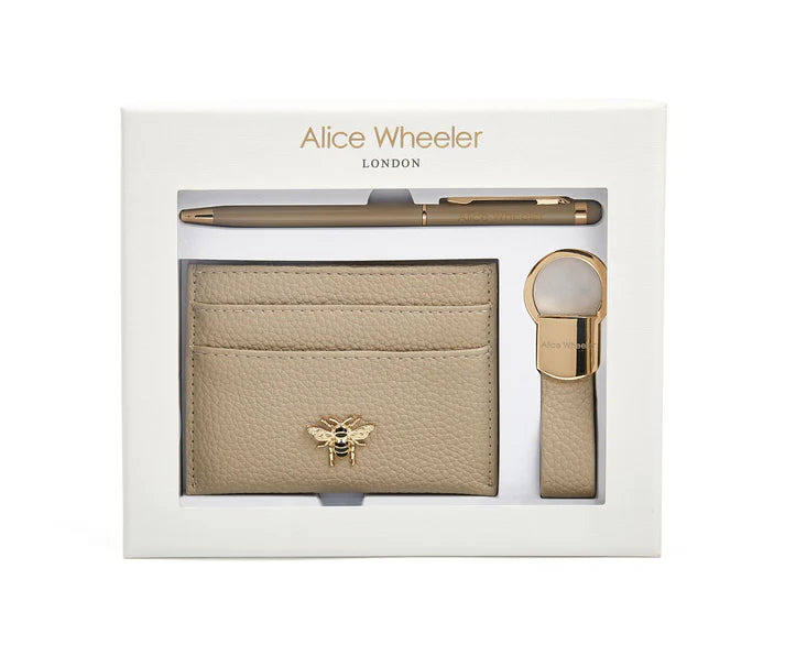 Alice Wheeler - Bow Card Holder, Key Ring and Pen Gift Set - Stone