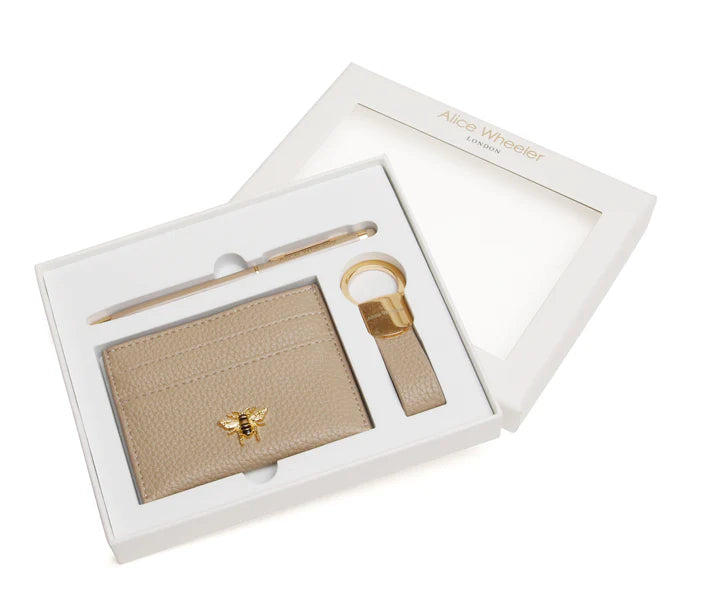 Alice Wheeler - Bow Card Holder, Key Ring and Pen Gift Set - Stone