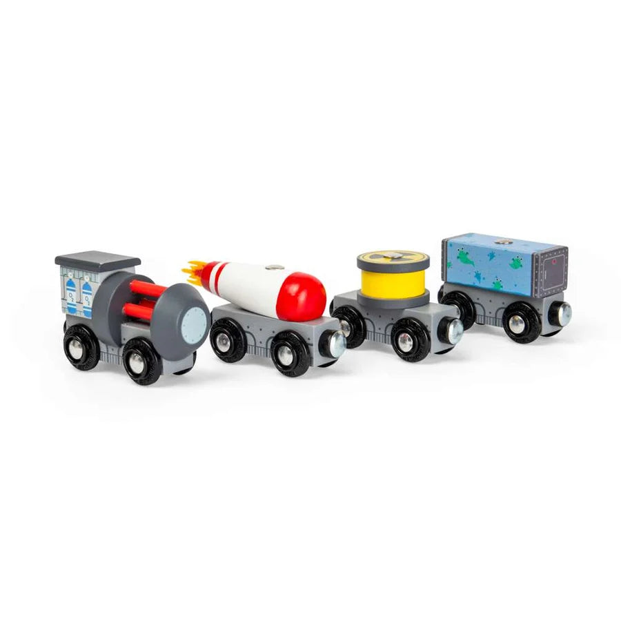 Bigjigs Toys - Space Wooden Railway Engine & Carriages