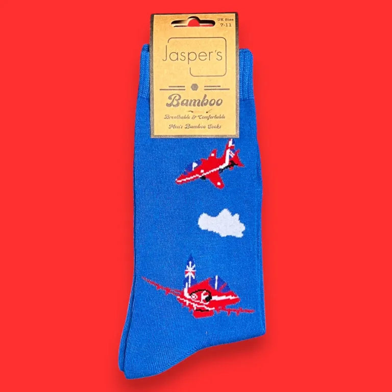 Jess & Lou - Mens Red Jets Blue Bamboo Socks Gift Boxed