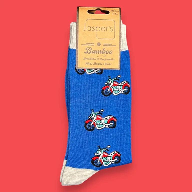 Jess & Lou - Mens Motorcycle Blue Bamboo Socks Gift Boxed