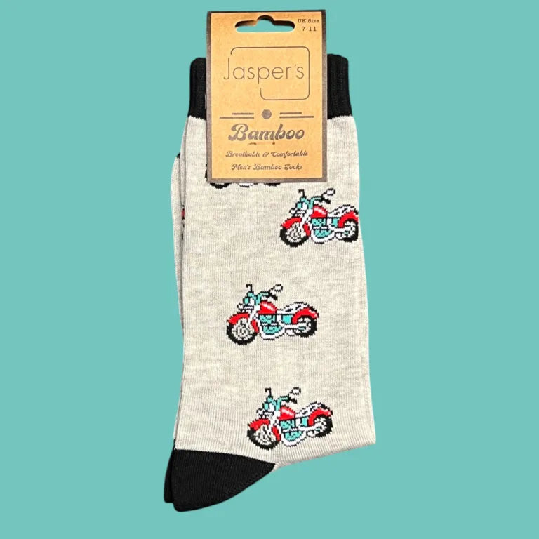 Jess & Lou - Mens Motorcycle Grey Bamboo Socks Gift Boxed