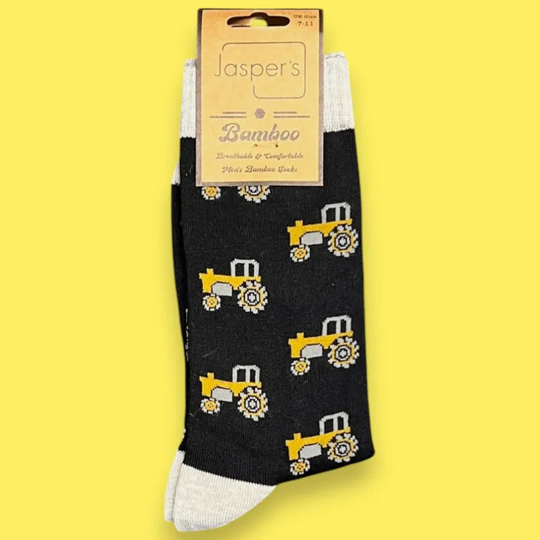Jess & Lou - Black Tractor Bamboo Socks Gift Boxed