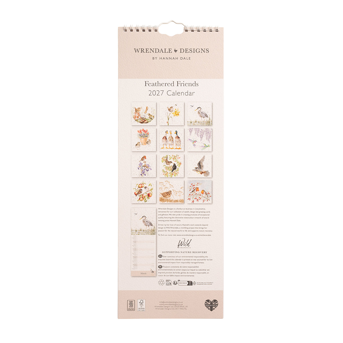 Wrendale Designs - 'Feathered Friends' Bird Slim Calendar 2027