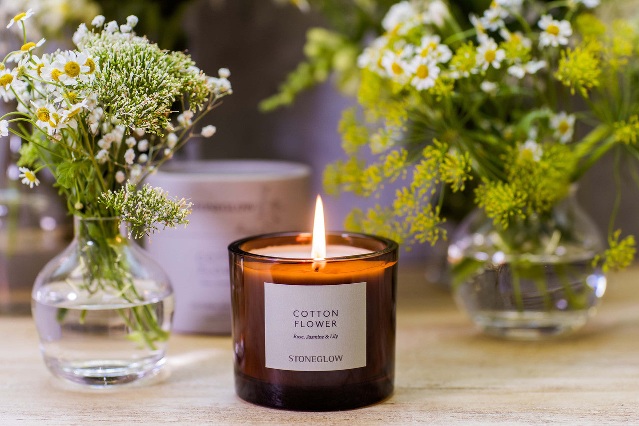 Stoneglow - The Walled Garden Cotton Flower Candle Rose | Jasmine | Lily - Scented Natural Wax Candle Tumbler 79 x 89mm