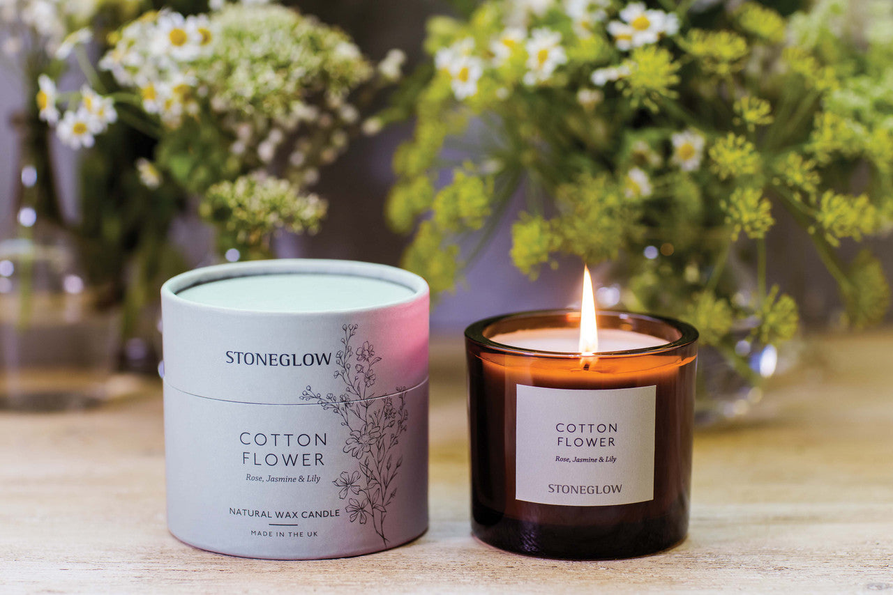 Stoneglow - The Walled Garden Cotton Flower Candle Rose | Jasmine | Lily - Scented Natural Wax Candle Tumbler 79 x 89mm