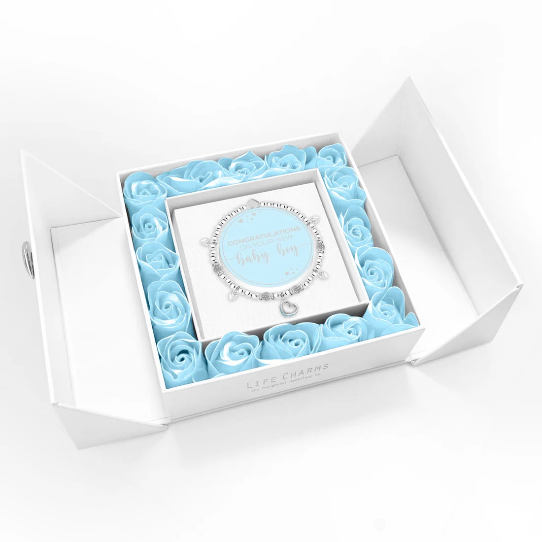 Life Charms - Baby Boy Sparkling Heart Charm Bracelet In Flower Box