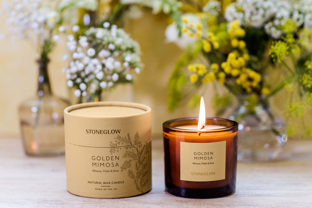 Stoneglow - The Walled Garden Golden Mimosa Candle Mimosa | Violet | Rose - Scented Natural Wax Candle Tumbler (79 x 89mm)