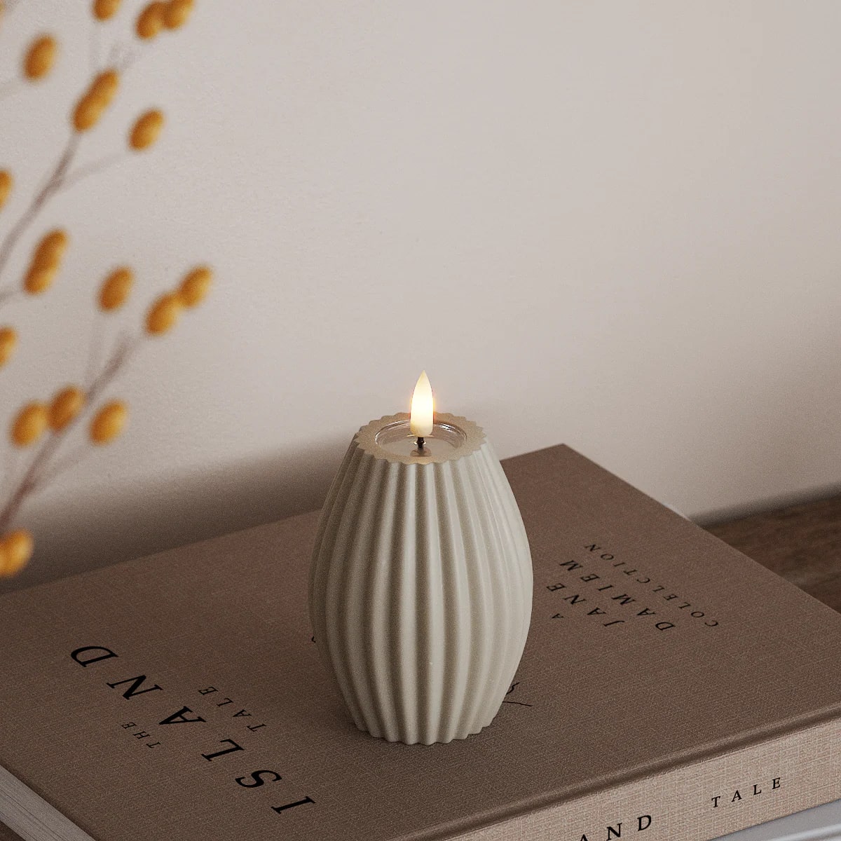 Deluxe Homeart - Real Wax Ribbed LED Flickering Candle - Sand