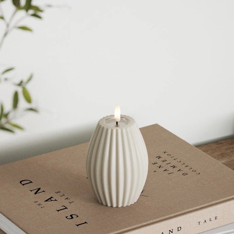 Deluxe Homeart - Real Wax Ribbed LED Flickering Candle - Sand