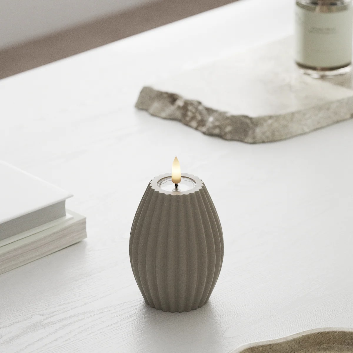 Deluxe Homeart - Real Wax Ribbed LED Flickering Candle - Sand