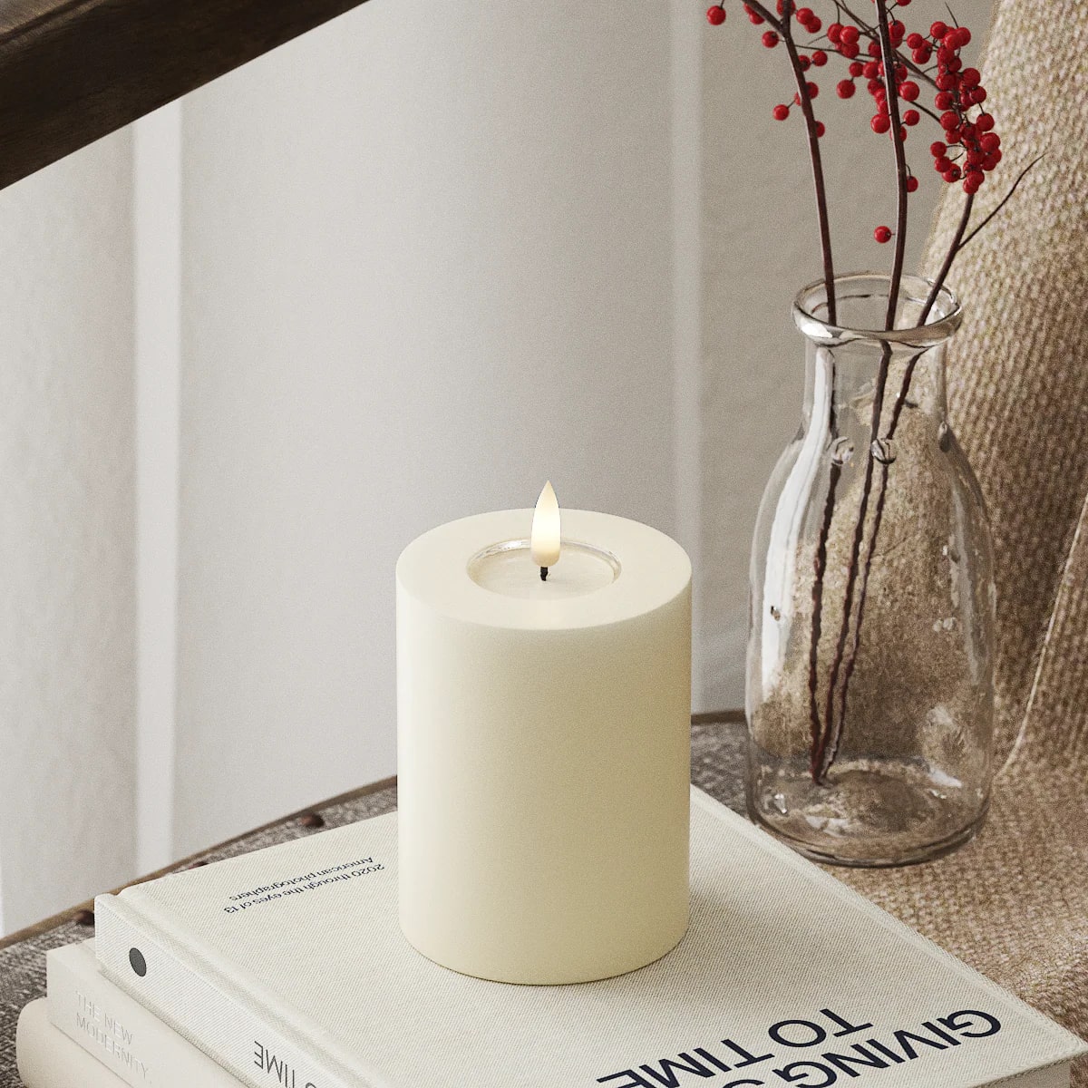 Deluxe Homeart - Real Wax LED Flickering Candle - Cream