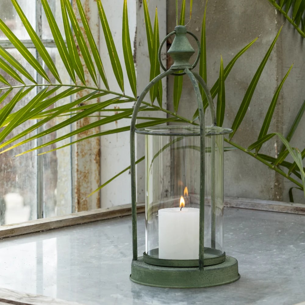 Antique Green Hurricane Lantern