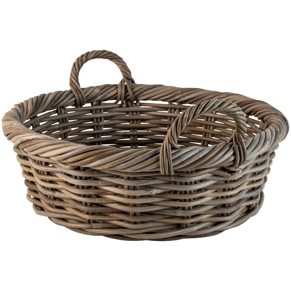 Round Kubu Rattan Wicker Basket With A Twisted Rim