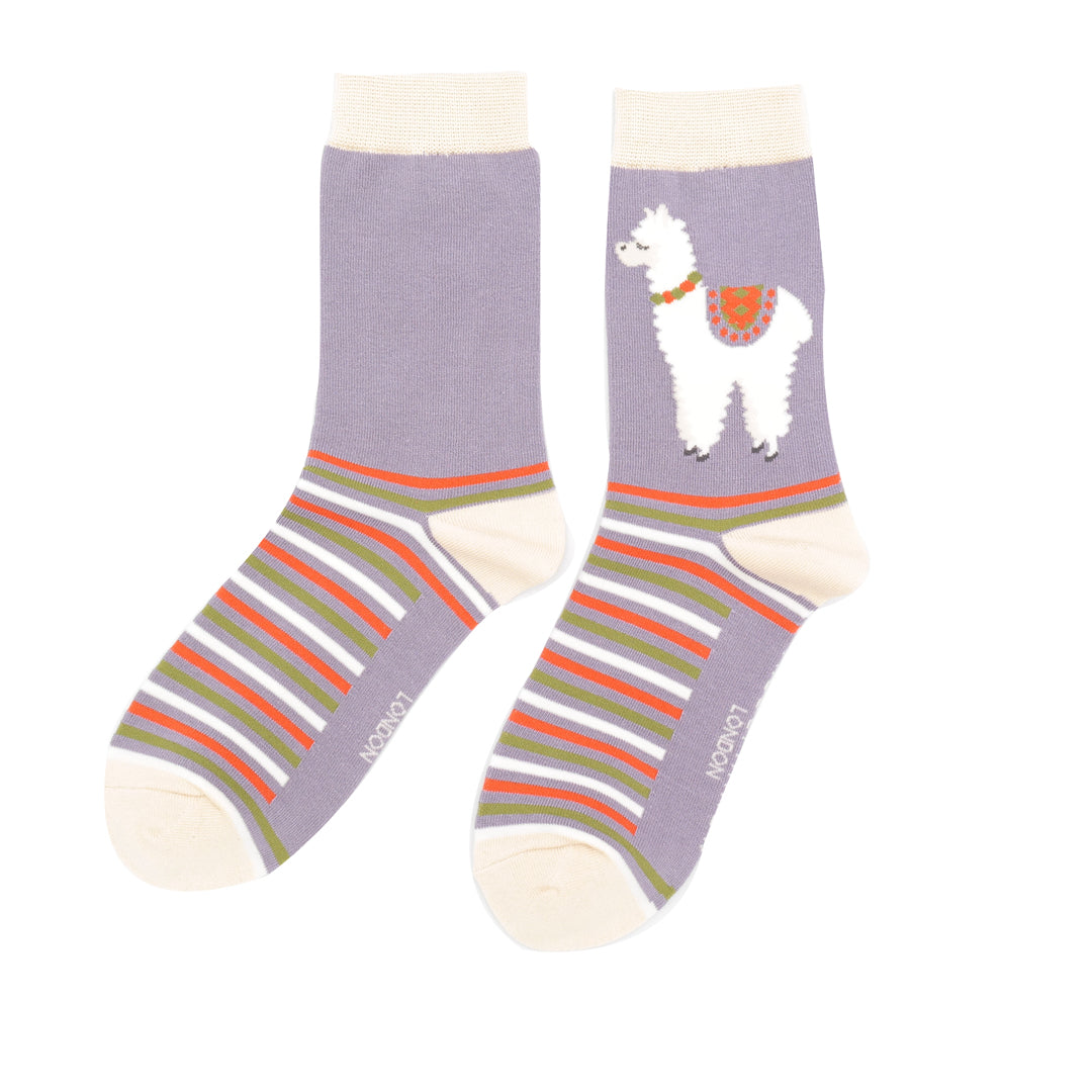 Miss Sparrow - Llama Stripes Socks - Lavender