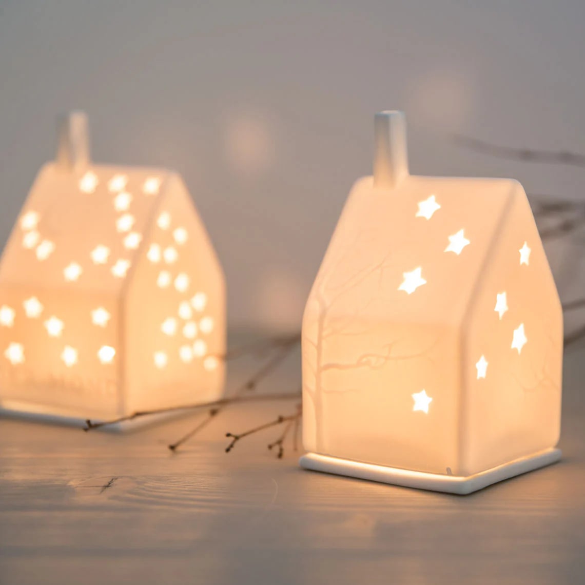 Rader - Tree & Stars Porcelain Tealight House