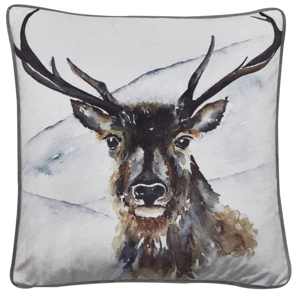 'Boris' the Winter Stag On Velvet Cushion