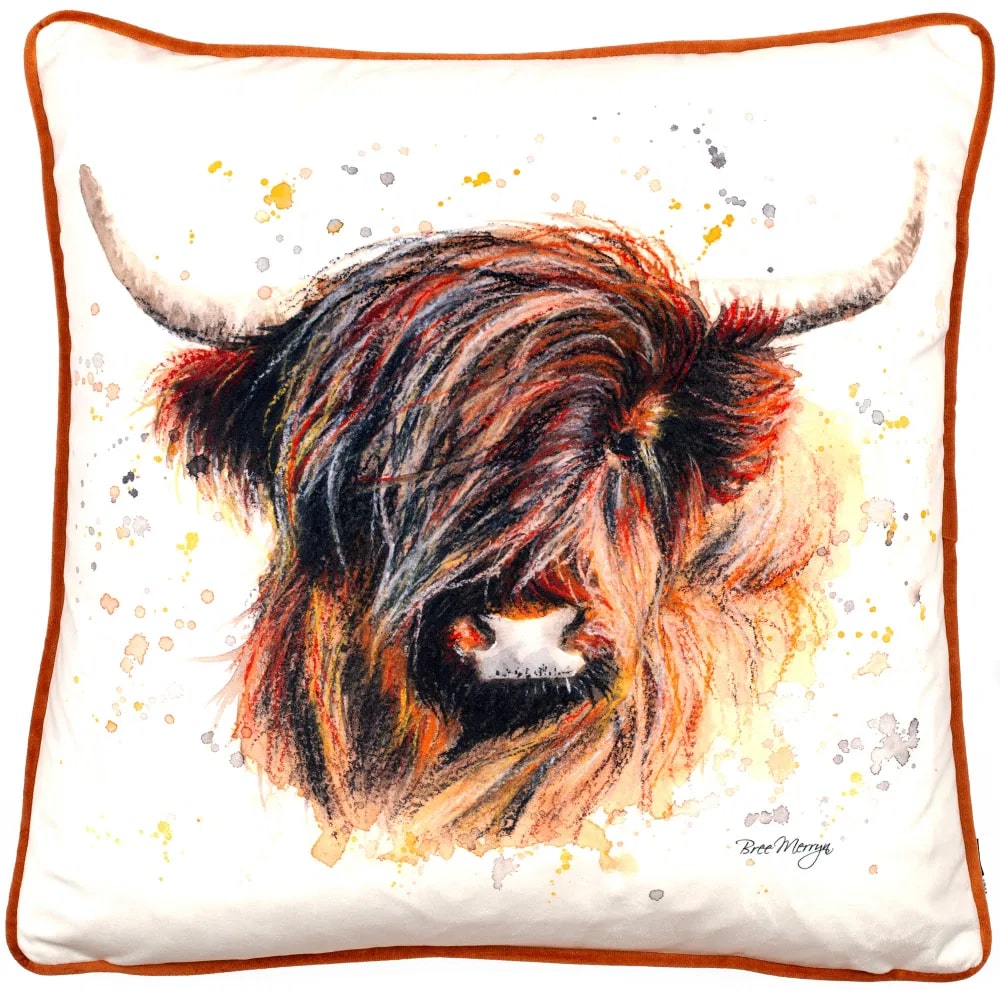 'Donn' the Highland Cow Printed Velvet Cushion