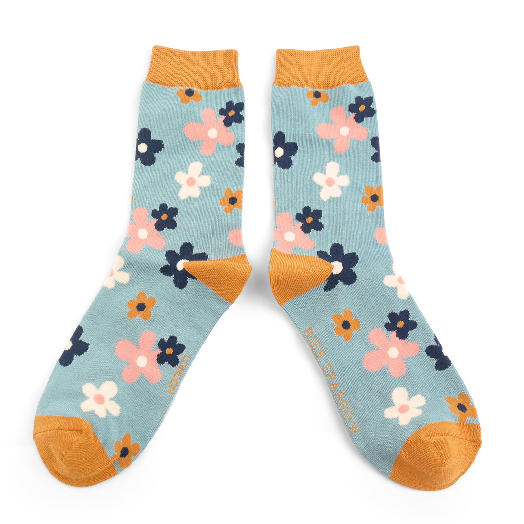 Miss Sparrow - Cute Daisy Socks - Duck Egg
