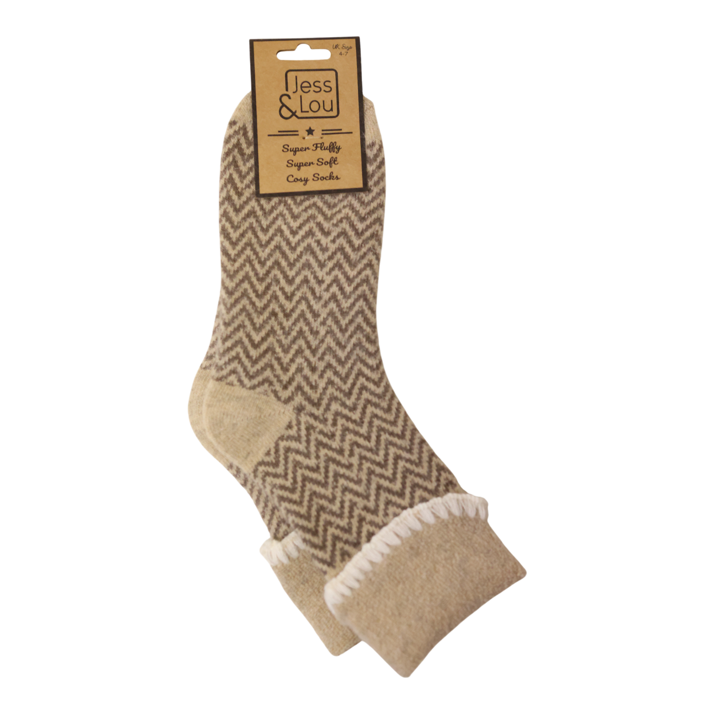 Jess & Lou - Cappuccino Cuff Herringbone Cosy Socks
