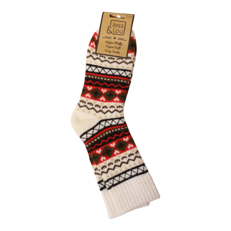 Jess & Lou - Nordic Pattern Ribbed Socks - Cream