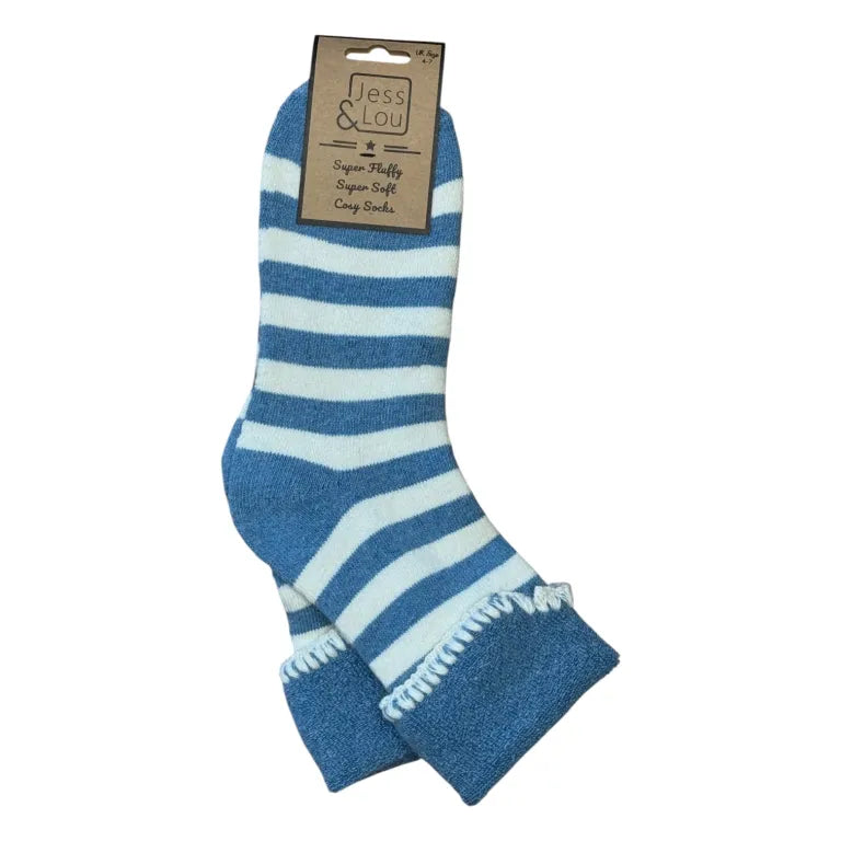Jess & Lou - Cornflower Stripe Cosy Cuff Socks