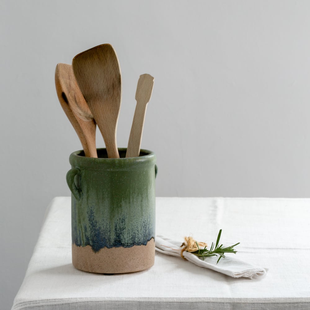 Jar With Handles Blue/Green Dipped
