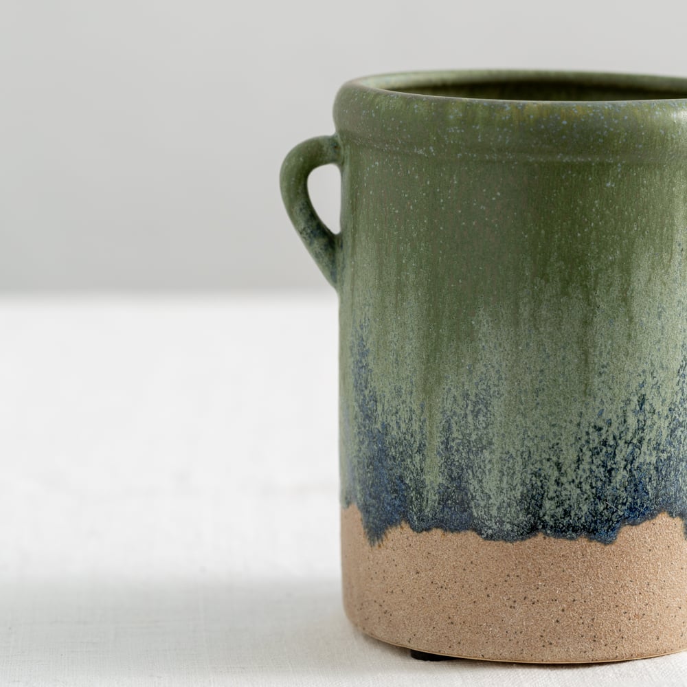 Jar With Handles Blue/Green Dipped
