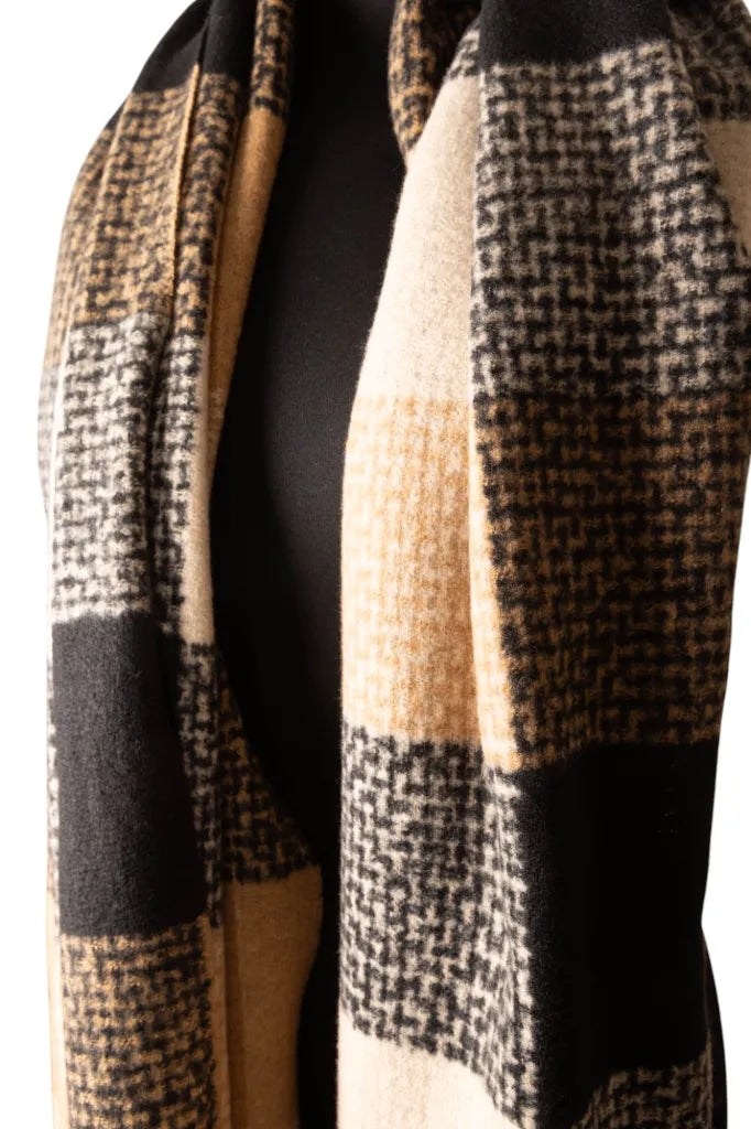 Jess & Lou - Black Tan & White Checked Winter Scarf