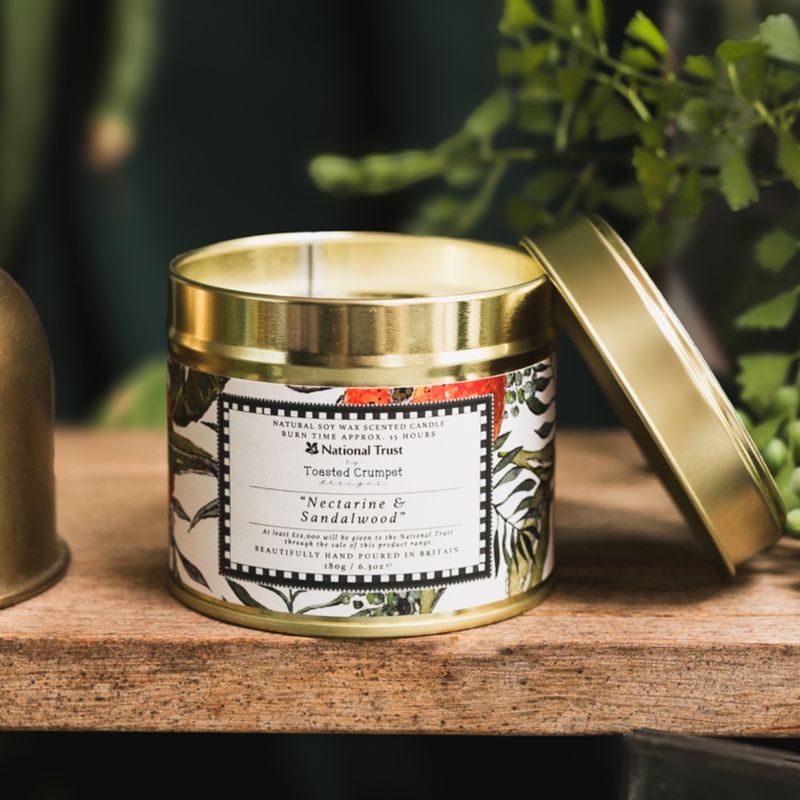 Toasted Crumpet - Nectarine & Sandalwood Scented Candle in a Matt Gold Tin