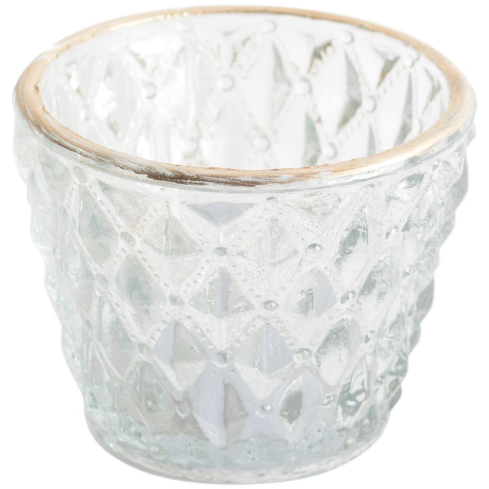 Pressed Diamond Tealight Holder With Gold Rim