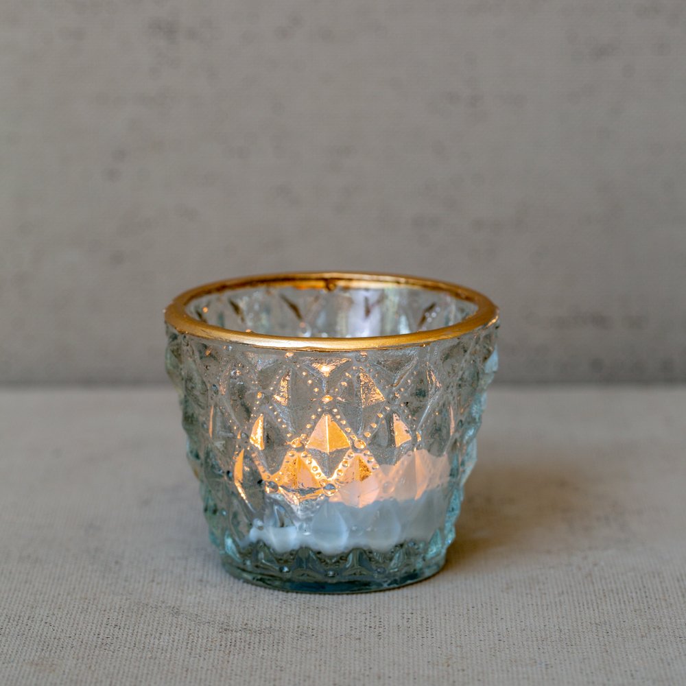 Pressed Diamond Tealight Holder With Gold Rim
