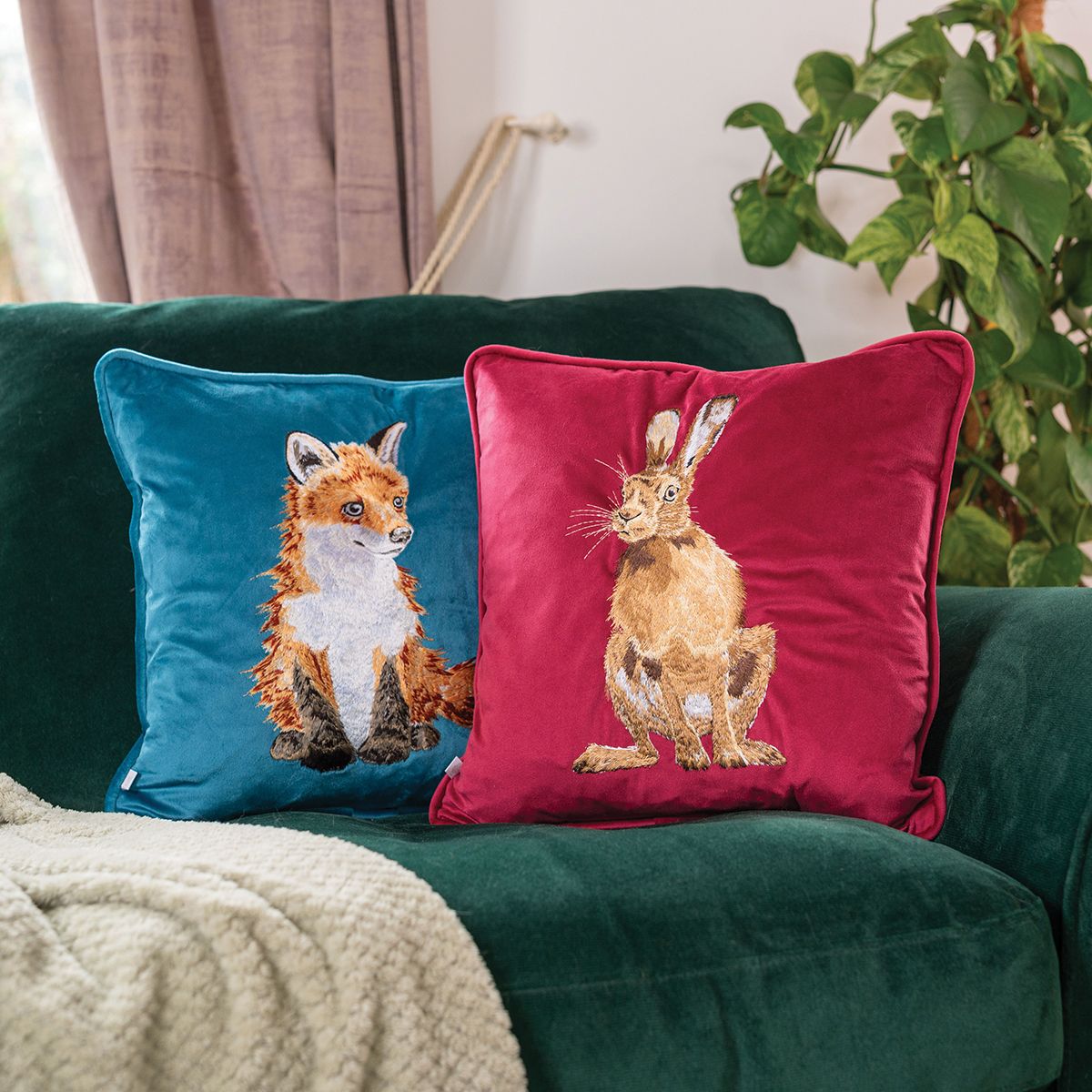 Wrendale Designs 'Golden Hour' Hare Embroidered Cushion