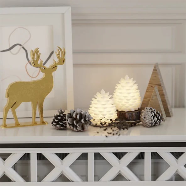 Deluxe Homeart - Real Wax LED Pine Cone Candles - Set of 2