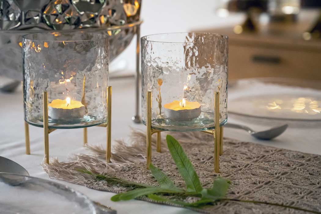 Hammered Glass Tea-Light Holder on Stand